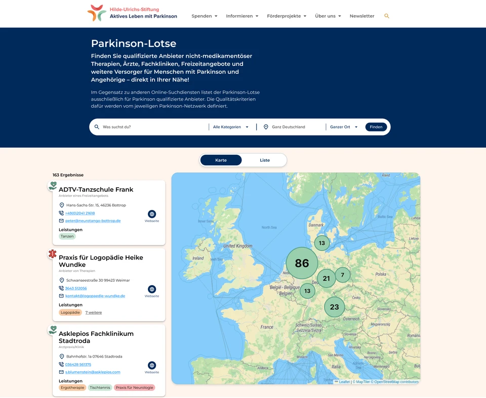 Redesigned Parkinson-Lotse with a combined map and result list